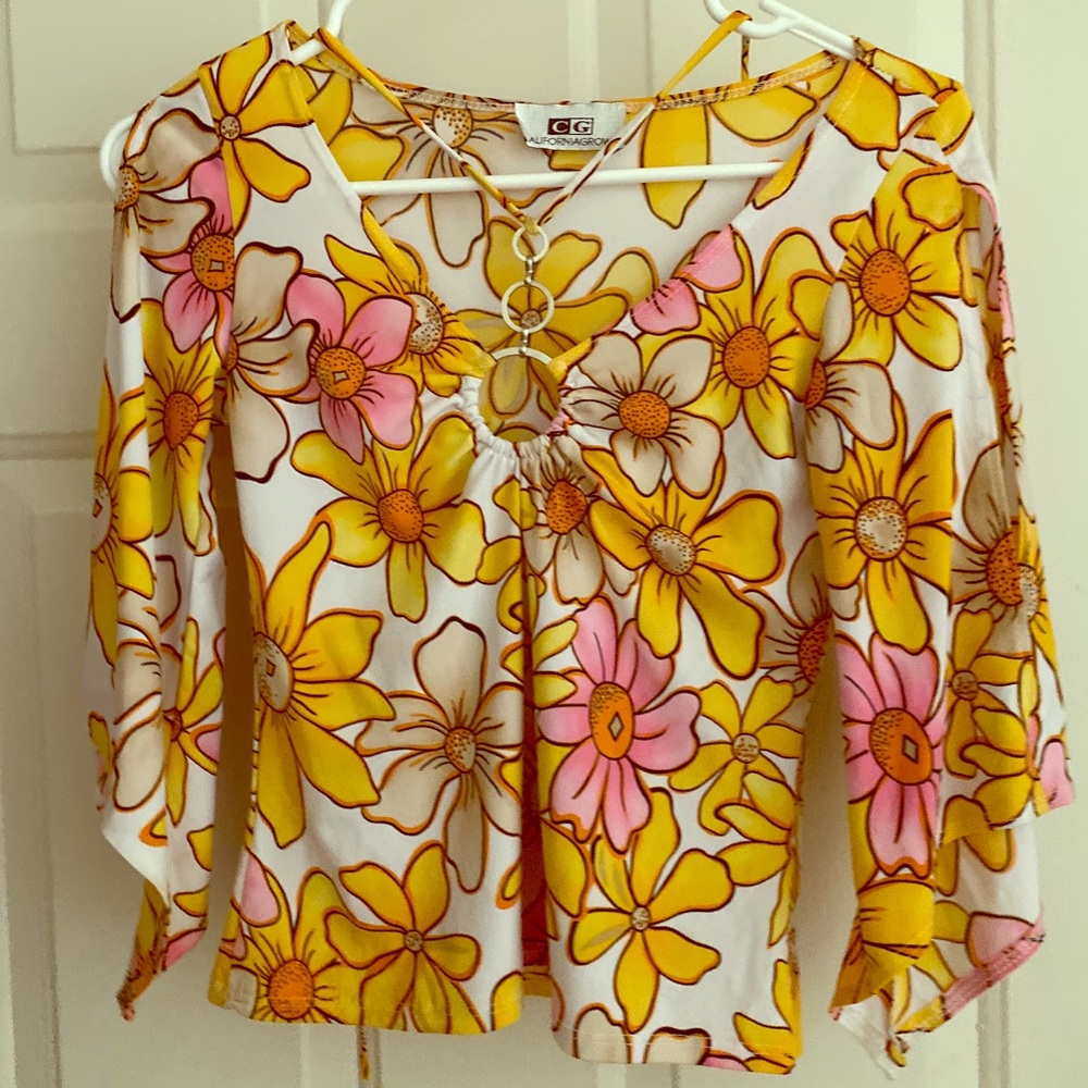 California Grown Split sleeve jewel neck blouse